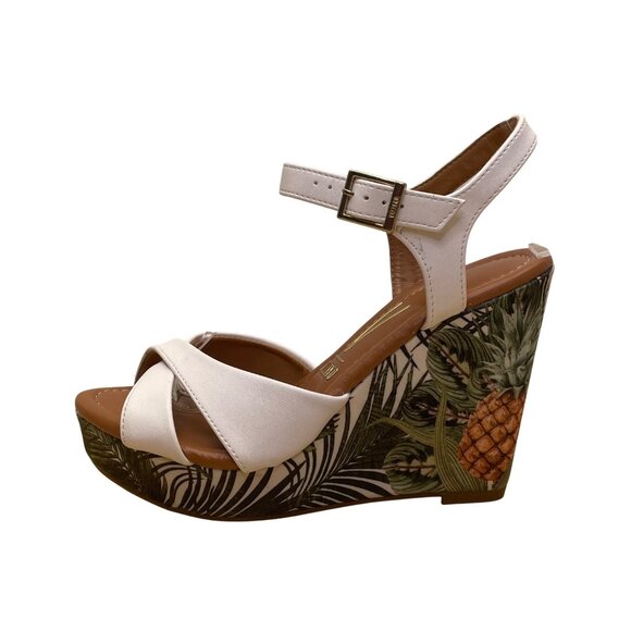 Vizzano Women’s White Faux Leather Tropical Pineapple Print Wedge Sandals Size 6 - Picture 4 of 11